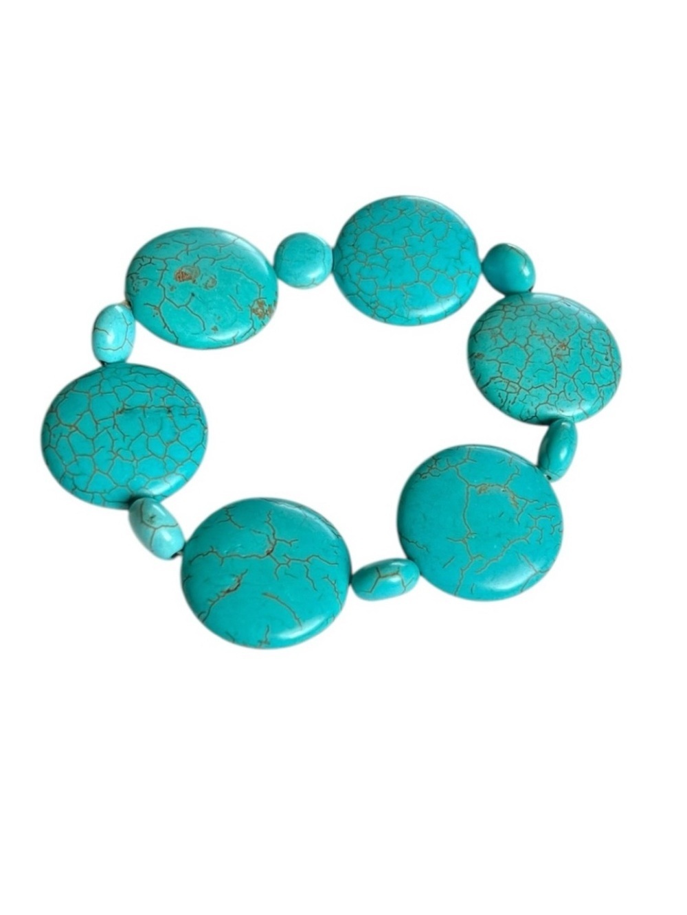 Faux Turquoise Chunky Beaded Stretch Western Southwestern Bracelet Boho